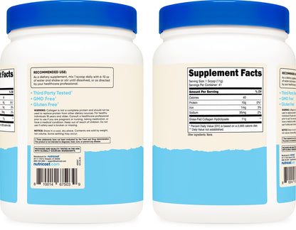 Nutricost collagen peptides container showing non GMO and gluten free certification logos