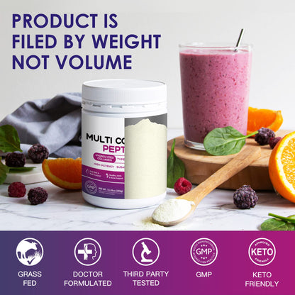 Nature Target Multi Collagen Peptides packaging illustrating the types I II III V and X formulation.