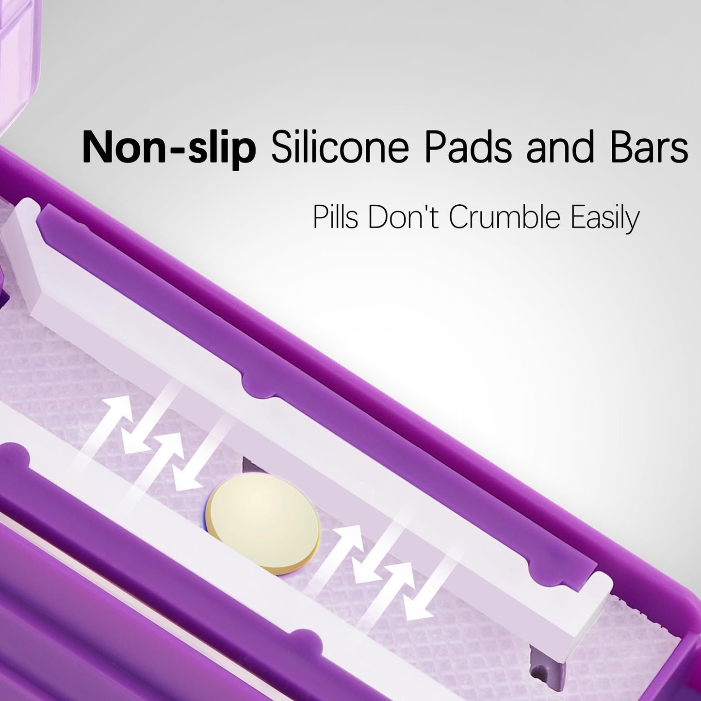 Demonstration of multiple small and large tablets aligned inside the adjustable silicone tracking mechanism before cutting.