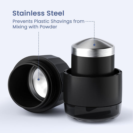 Renmingfed tablet grinder opened showing the premium stainless steel wrapped grinding pestle
