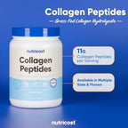 Back of Nutricost bovine collagen powder tub showing usage directions and dietary restrictions info