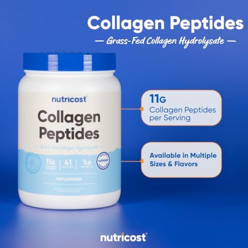 Back of Nutricost bovine collagen powder tub showing usage directions and dietary restrictions info