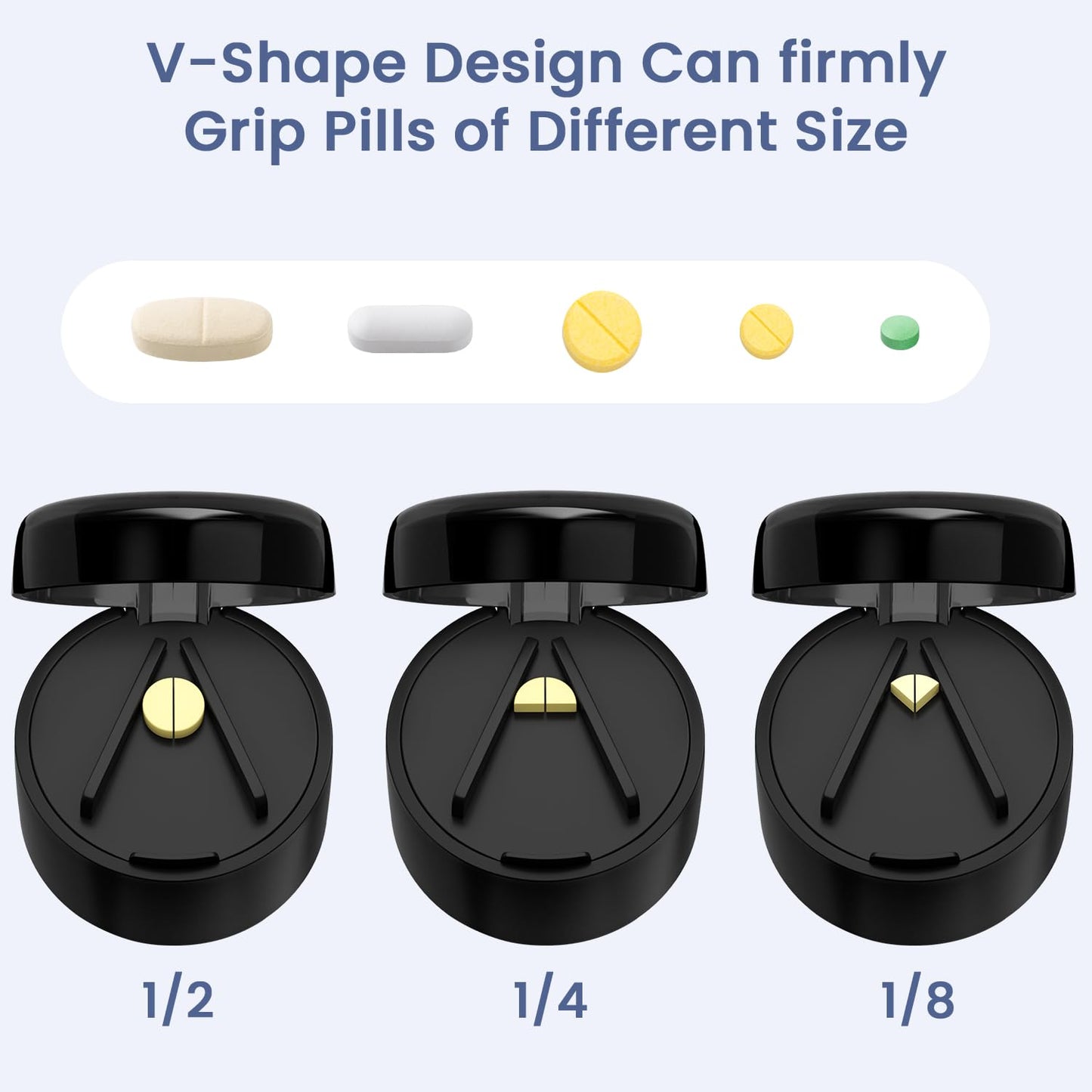 Renmingfed multi-functional pill crusher showing the fine medicinal powder and included cleaning brush
