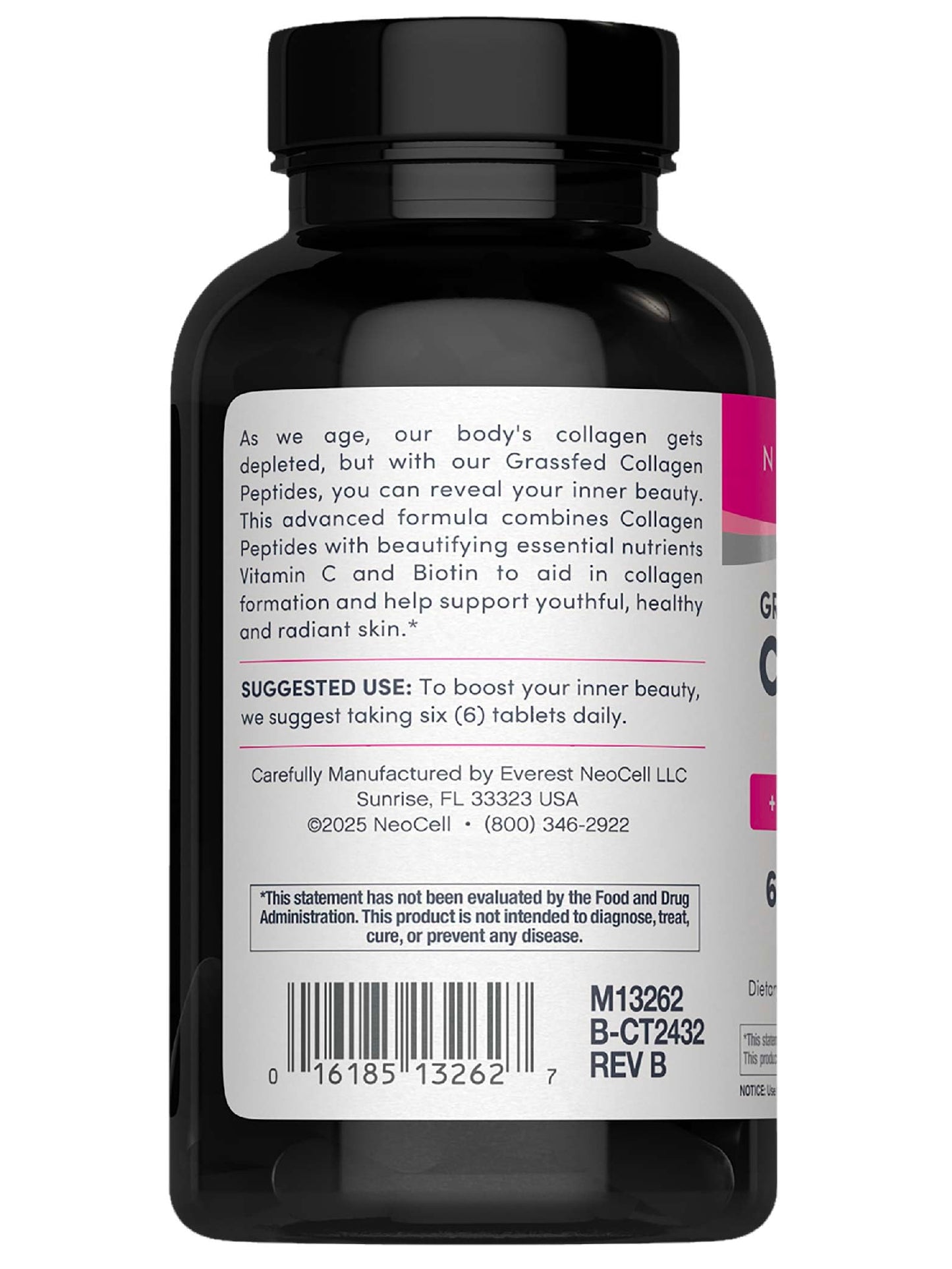 NeoCell hydrolyzed collagen types 1 and 3 tablets dietary supplement fact panel
