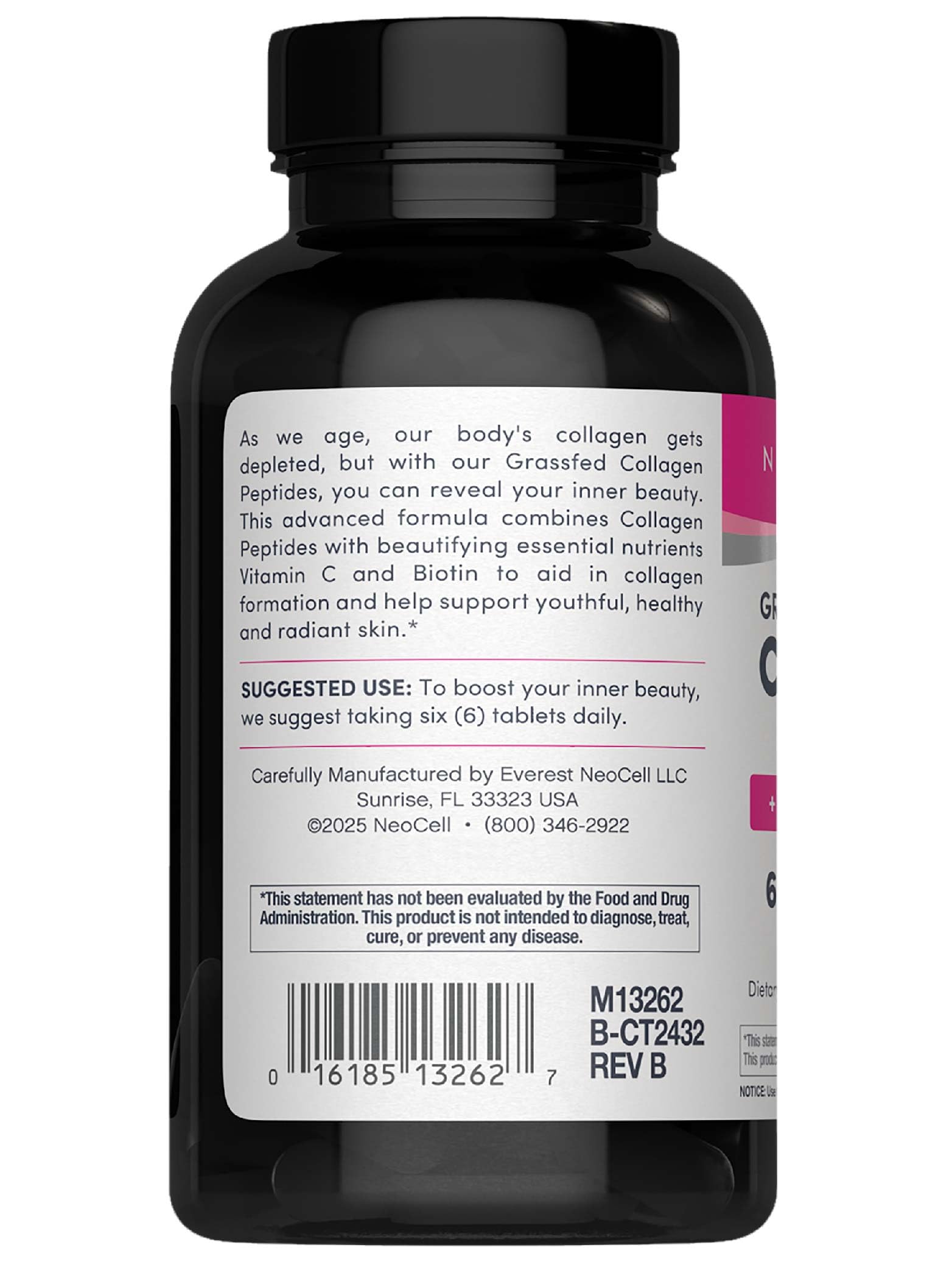 NeoCell hydrolyzed collagen types 1 and 3 tablets dietary supplement fact panel