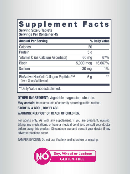 NeoCell grass-fed bovine collagen with vitamin C and biotin for hair growth