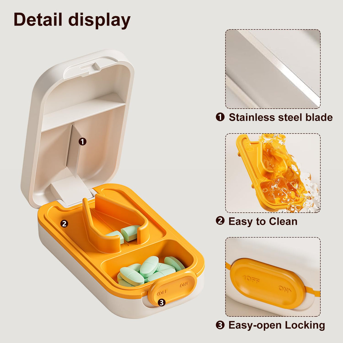 Vilosa medical cutter with triple compartment crystal acrylic pill box container
