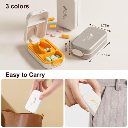 Vilosa medication splitter showing built in storage space for tablets