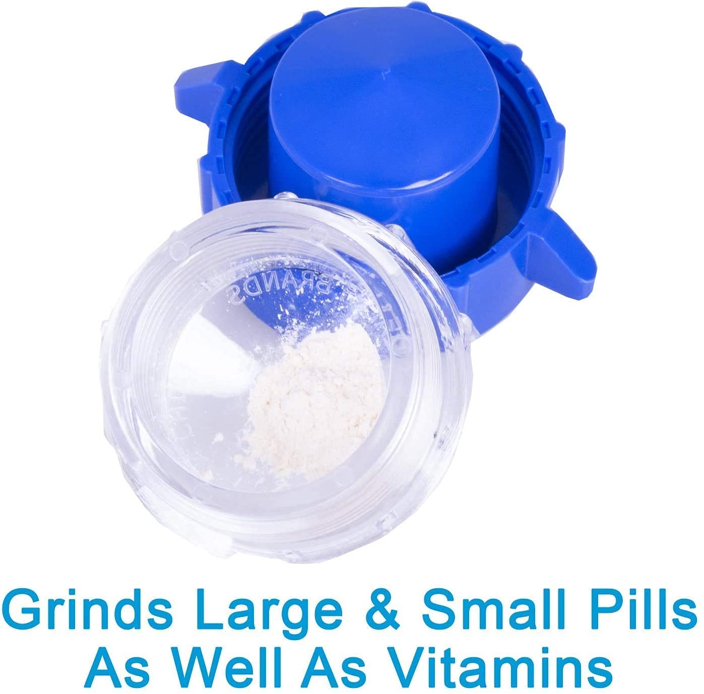 Adium medicine pulverizer with open cap displaying the built in tablet storage area.