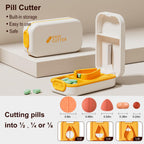 Vilosa portable pill cutter demonstrating clean half and quarter splits