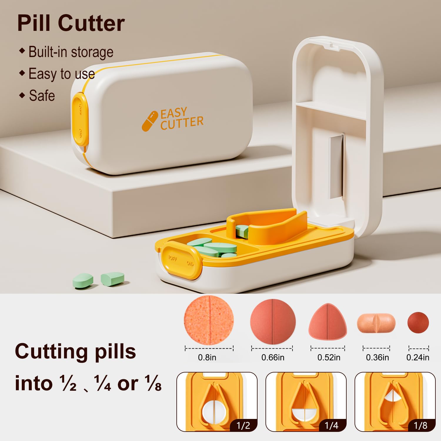 Vilosa portable pill cutter demonstrating clean half and quarter splits