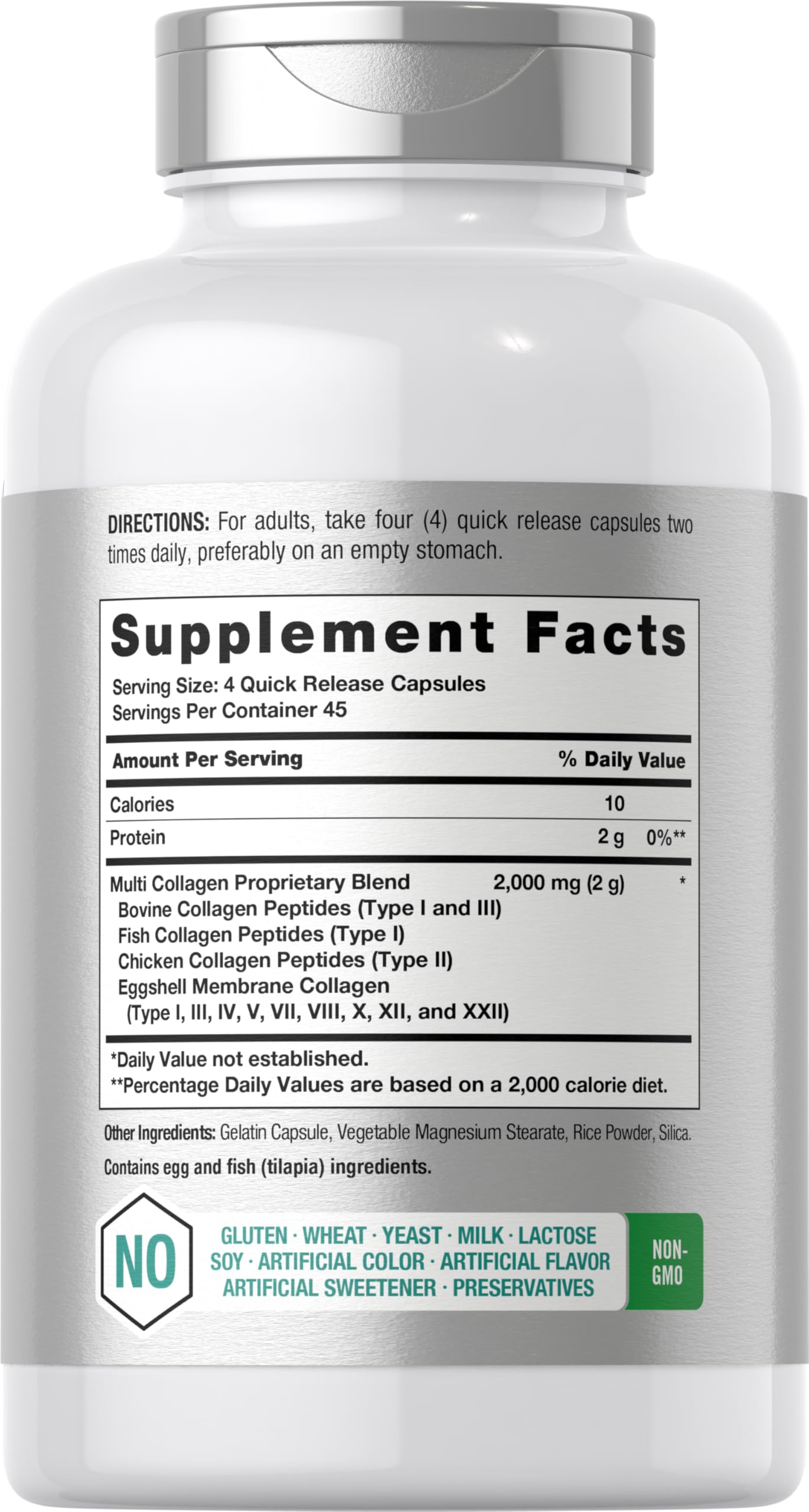 Horbäach Multi Collagen 2000 mg supplement label showing types I, II, III, V, and X.