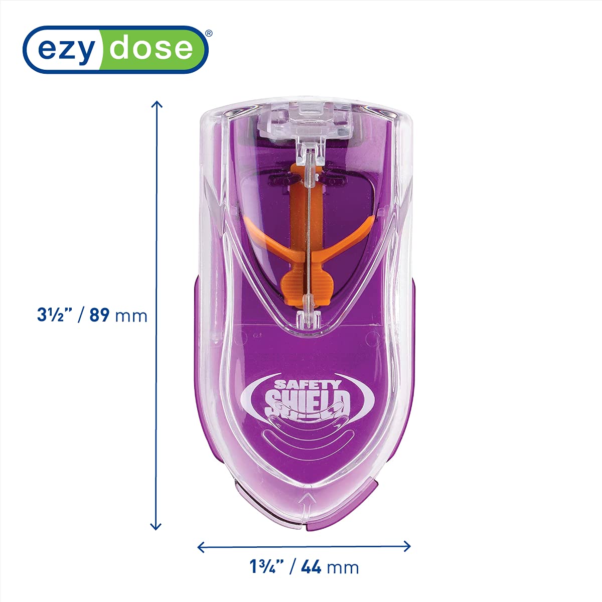 EZY DOSE tablet splitter open view highlighting the stainless steel blade and the clear protective safety shield.