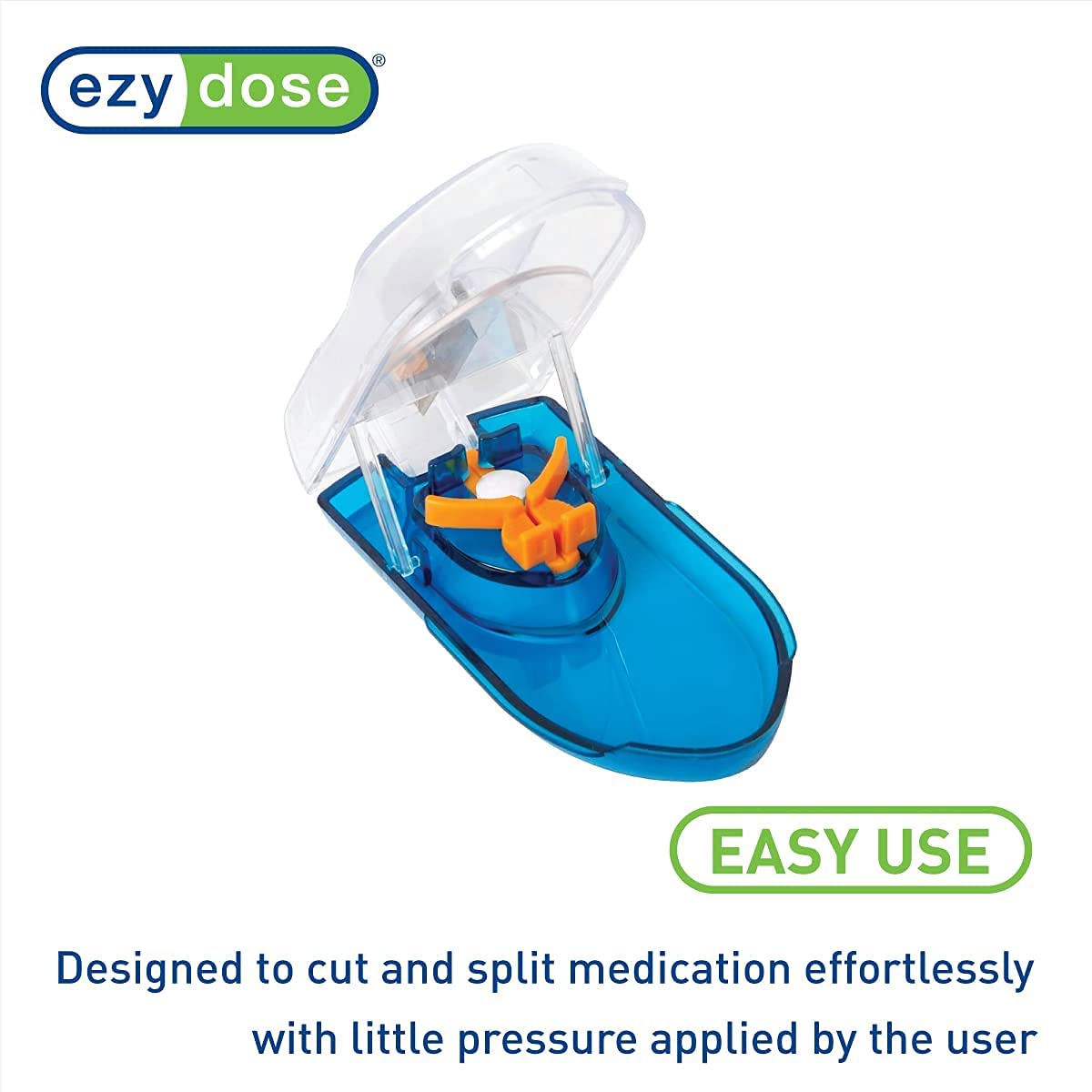 EZY DOSE vitamin splitter detailing the secure V-shaped holder track that stabilizes different pill sizes.