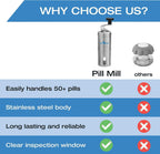 Pill Mill medicine grinder completely disassembled into separate parts to demonstrate easy cleaning steps.