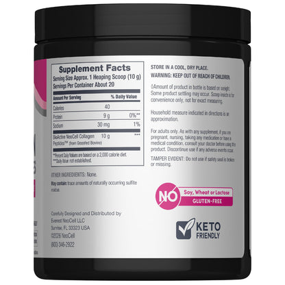 NeoCell grassfed collagen peptides hydrolyzed types 1 and 3 nutritional facts label