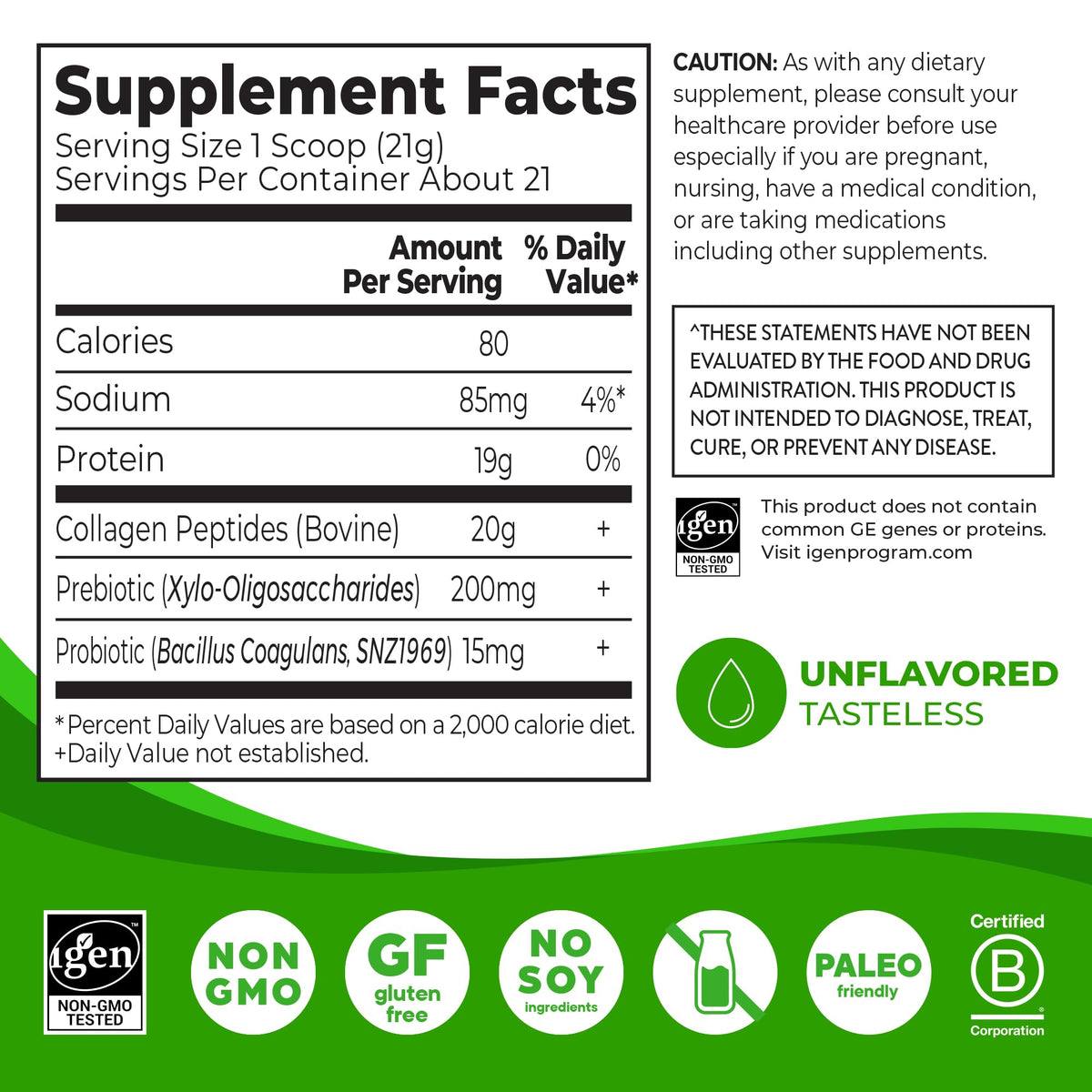 Orgain hydrolyzed collagen powder with prebiotics and probiotics supplement facts panel