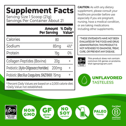 Orgain hydrolyzed collagen powder with prebiotics and probiotics supplement facts panel