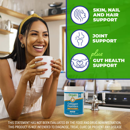 Scoop of unflavored grass fed collagen peptides powder being added to morning coffee