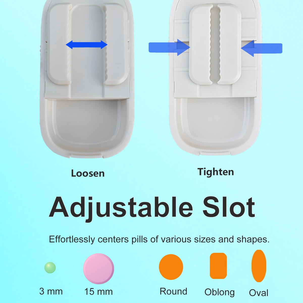 Portable tablet cutter with alignment bars holding small and large pills