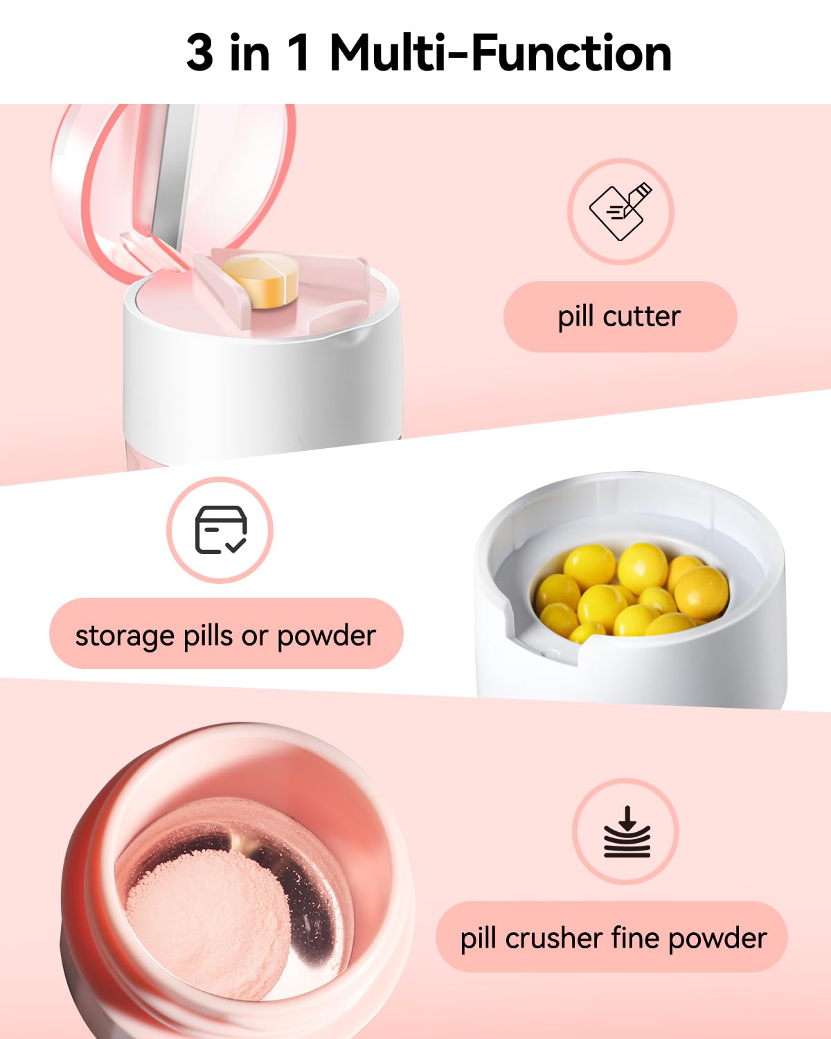 V-groove pill cutter section holding a tablet for clean splitting