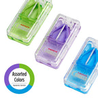Ezy Dose compact pill splitter travel size demonstration being placed inside a small bag pocket