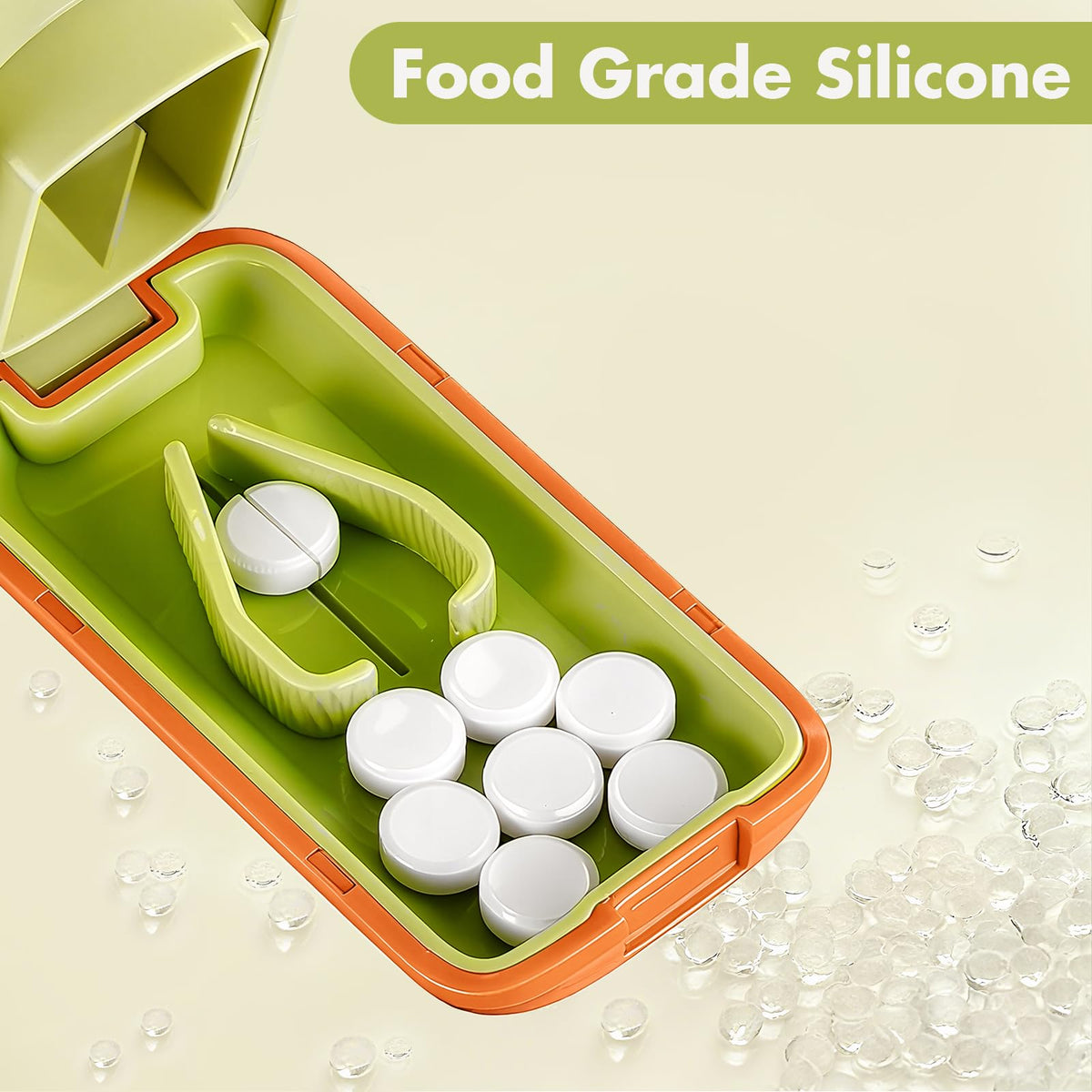 JohnBee Tablet Slicer demonstrating an oblong medication tablet securely placed in the non-slip grip channel.