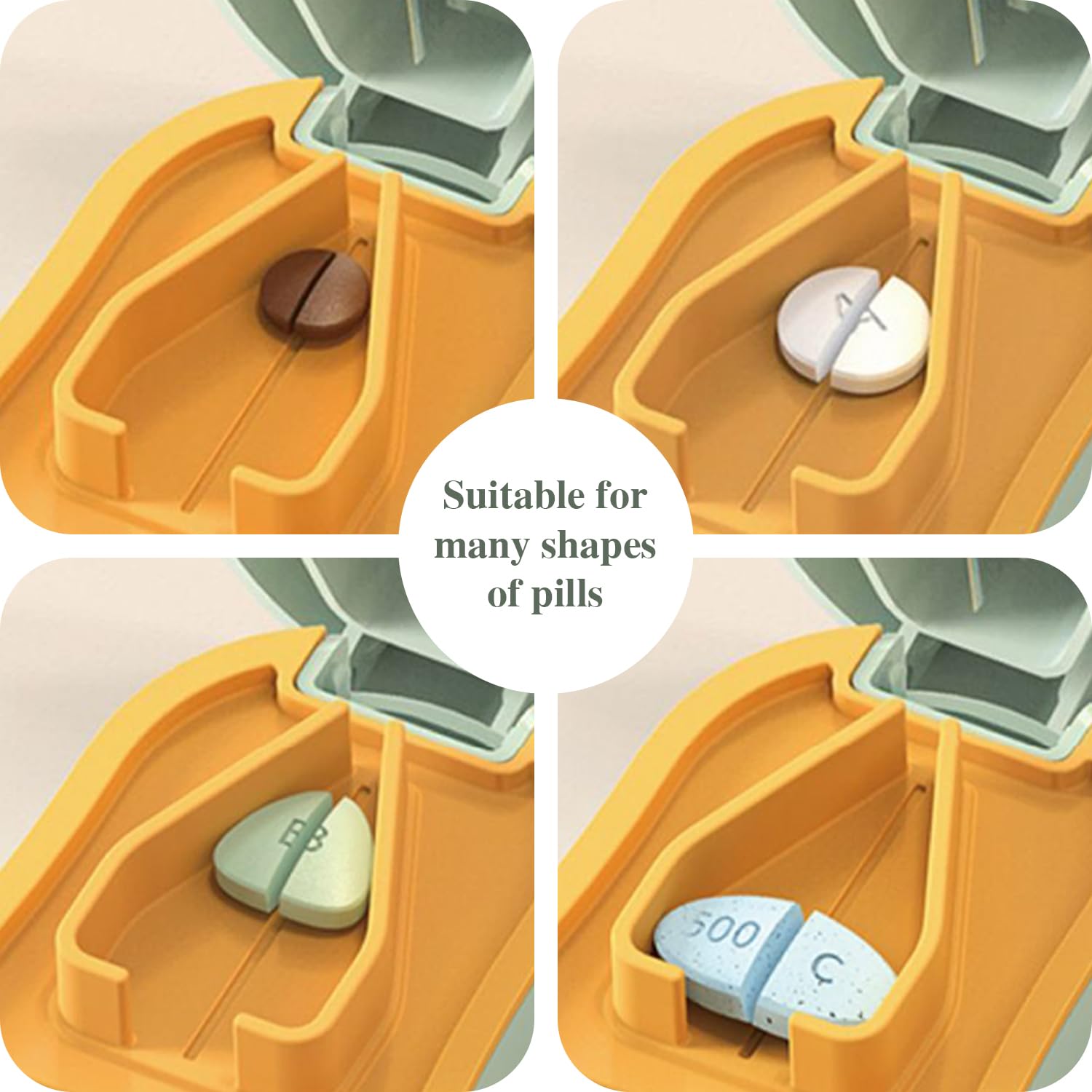 FANSTINOW tablet splitter open lid showcasing the protective wrap around blade guard and stainless steel cutter