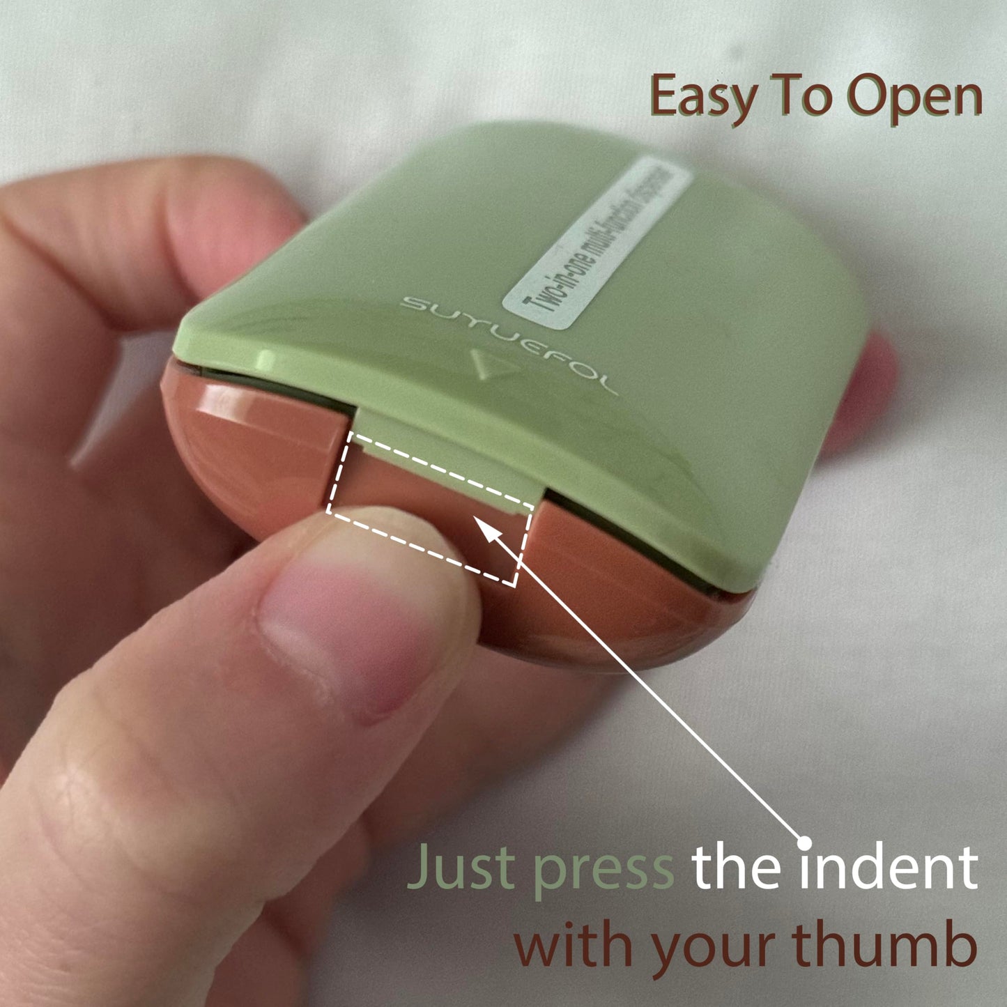 JohnBee Medical Tablet Slicer side view highlighting the compact and travel-friendly green body design.