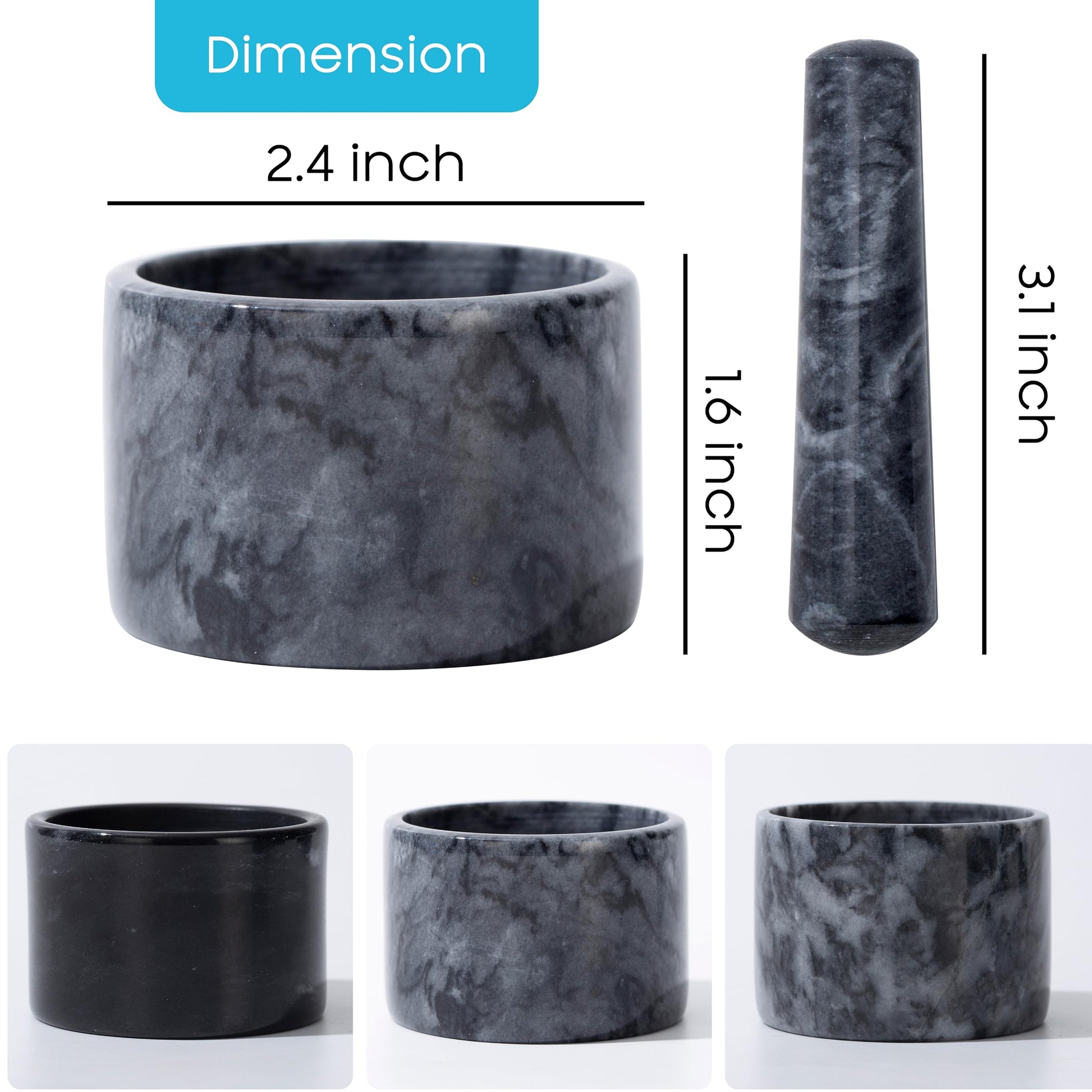 Fasolahome black marble medicine grinder bowl with pestle showcasing hand polished interior surface