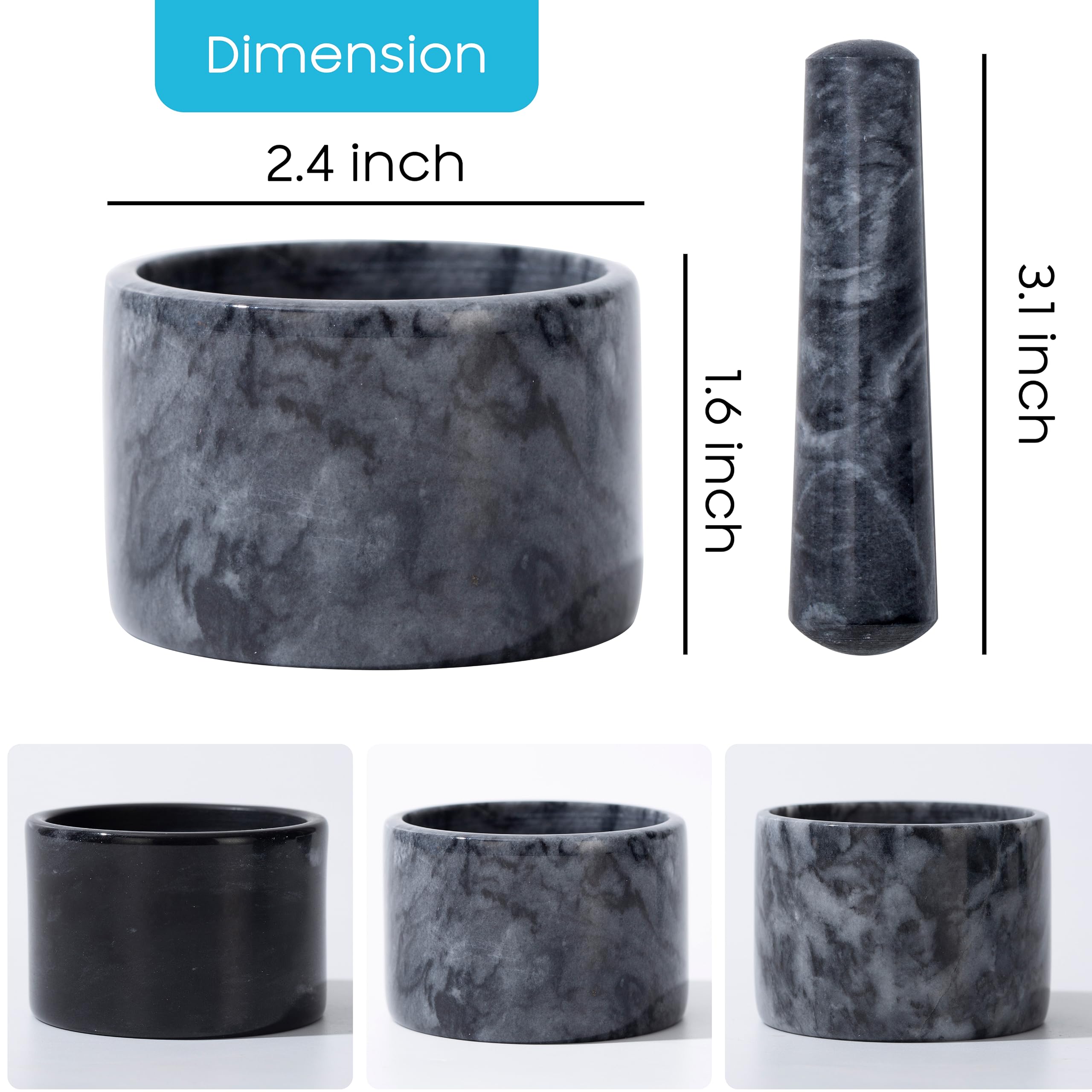 Fasolahome black marble medicine grinder bowl with pestle showcasing hand polished interior surface
