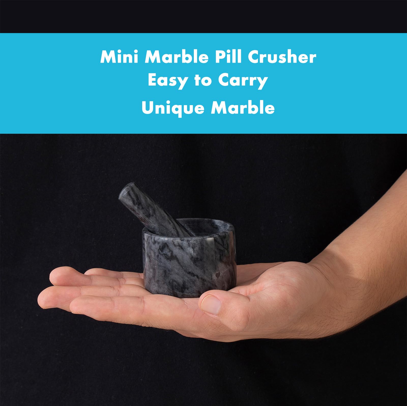 Fasolahome five piece pill crusher kit including stone mortar pestle brush cutter and organizer
