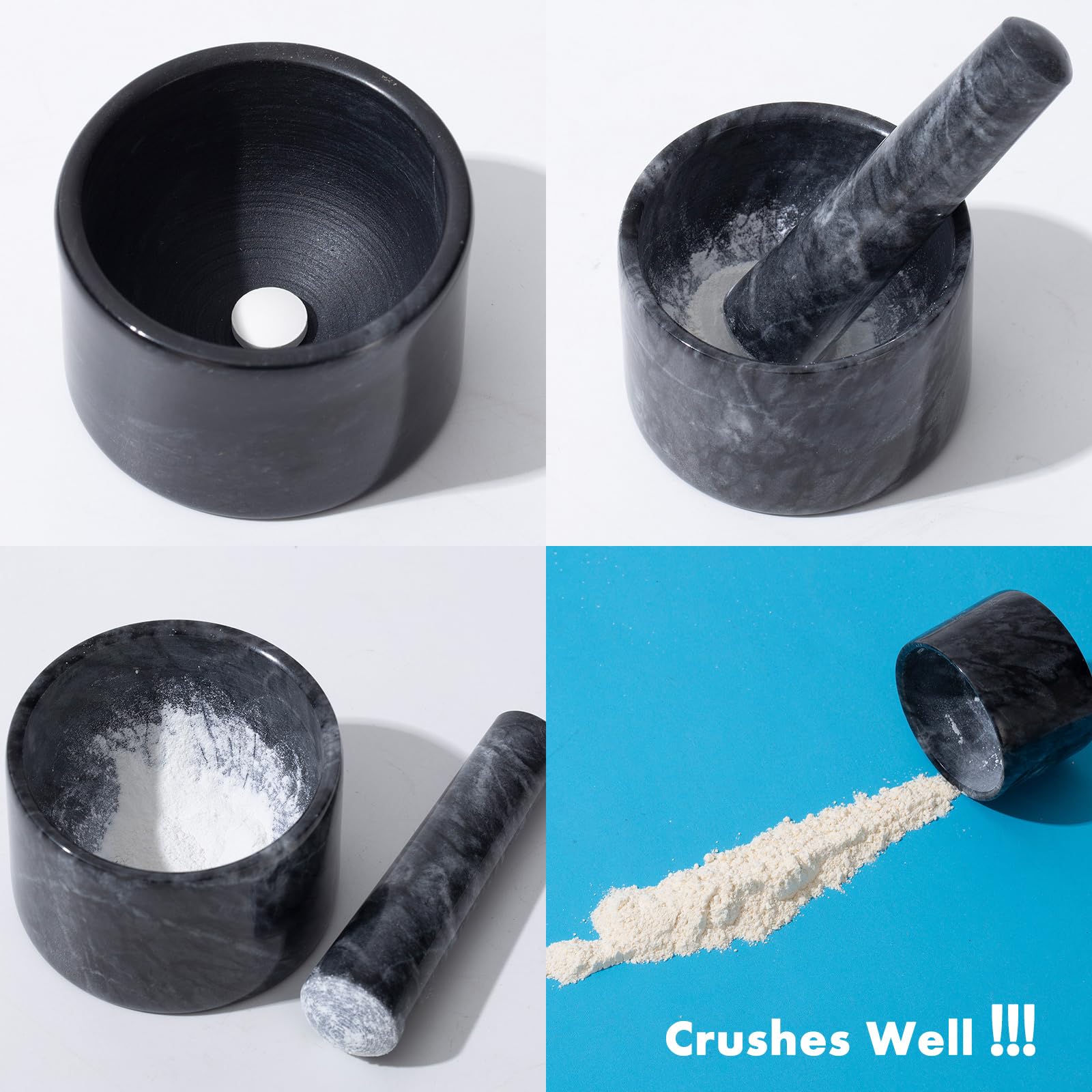 Fasolahome heavy marble medicine crusher showing compact palm sized dimension for easy wrist protection