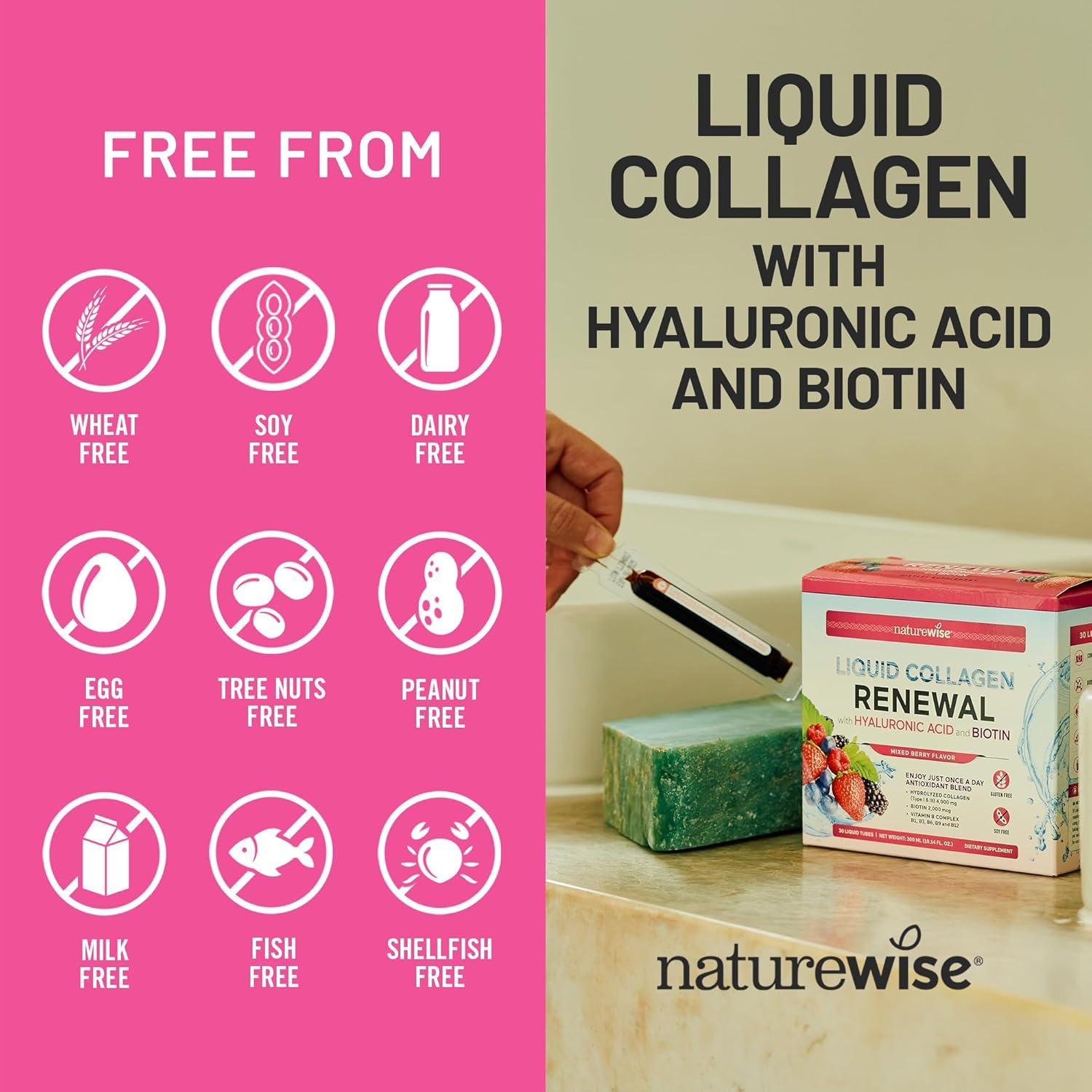 NatureWise hydrolyzed collagen types one and three for hair strength
