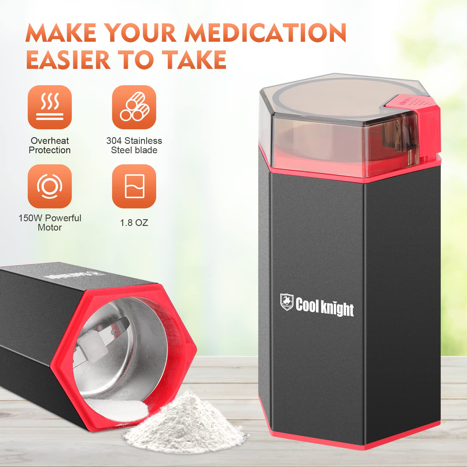 Seniors using one touch press down mechanism on electric tablet grinder