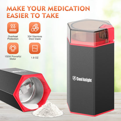 Seniors using one touch press down mechanism on electric tablet grinder