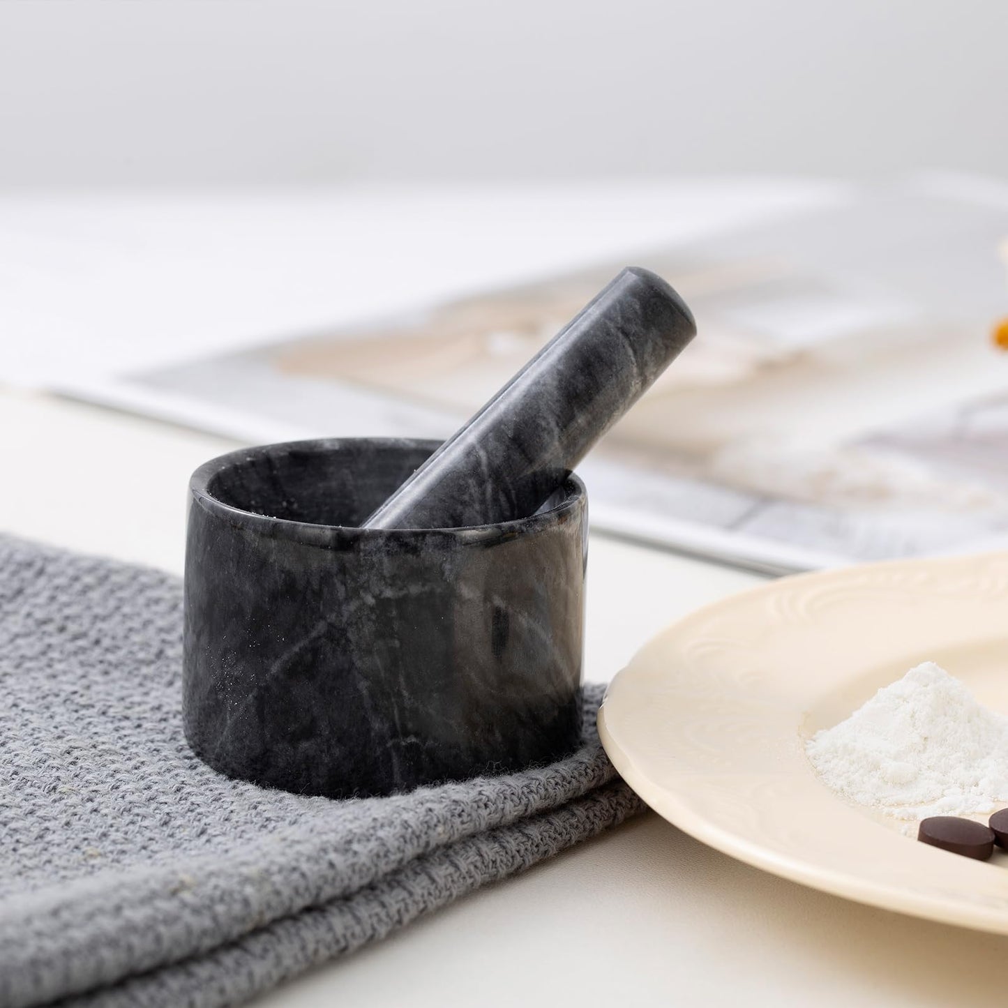 Fasolahome authentic marble pill grinder package contents highlighting the included clear pill cutter tool
