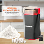 Cleaning brush removing fine medicine powder from stainless steel grinding cup