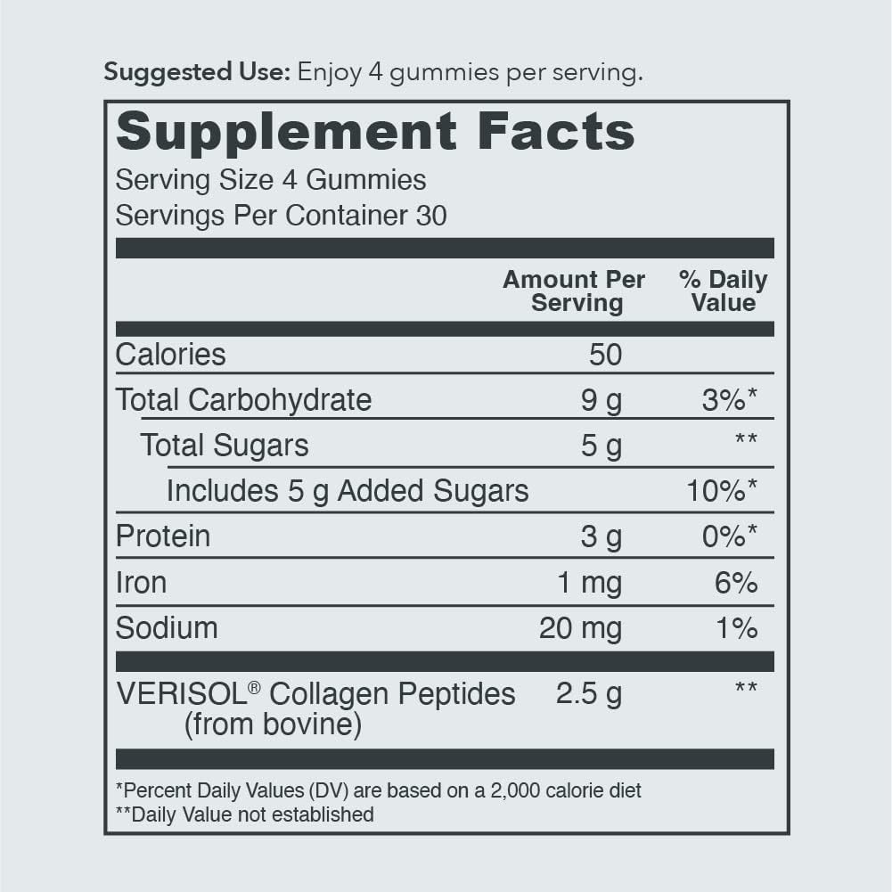 Vital Proteins Collagen Gummies nutritional facts label