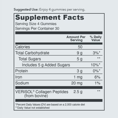 Vital Proteins Collagen Gummies nutritional facts label