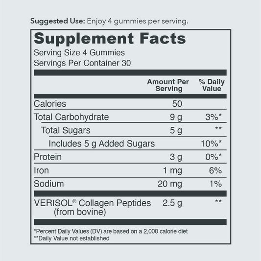Vital Proteins Collagen Gummies nutritional facts label