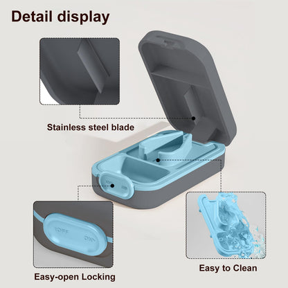 Close up of the detachable silicone pad inside the medication cutter for easy cleaning and residue removal