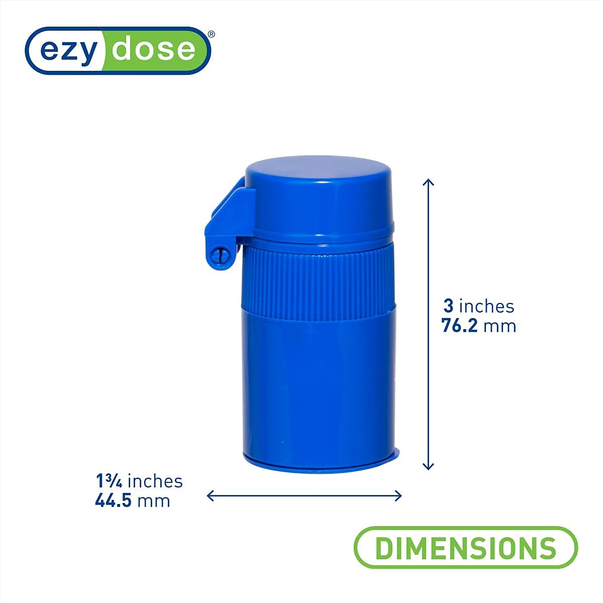 EZY DOSE deluxe cut n crush opened showing the sharp stainless steel cutting blade in the lid.