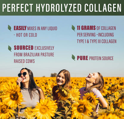 Perfect Supplements pasture raised bovine collagen container showing glyphosate residue free certification.
