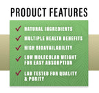 High protein unflavored collagen peptides dietary supplement container on a clean kitchen counter.