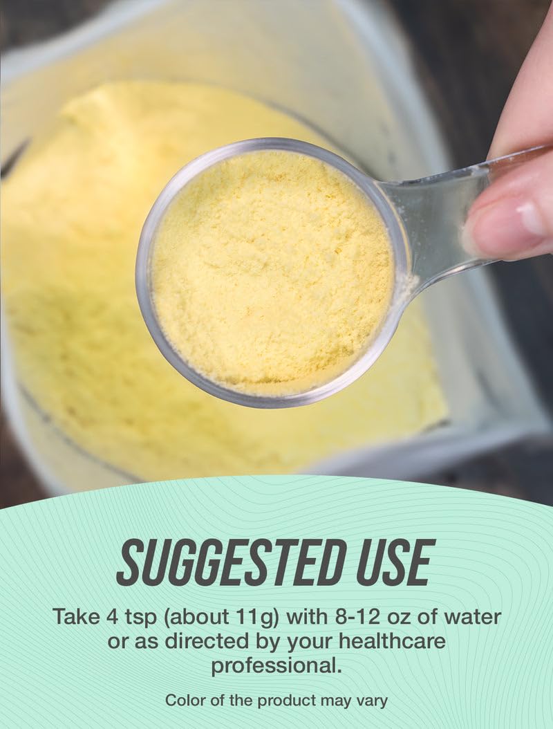 Hydrolyzed bovine collagen peptides fine texture powder being scooped for daily beverage mixing.