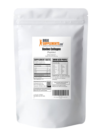 Authentic 1 kilogram bovine collagen powder package standing upright on a clean surface.