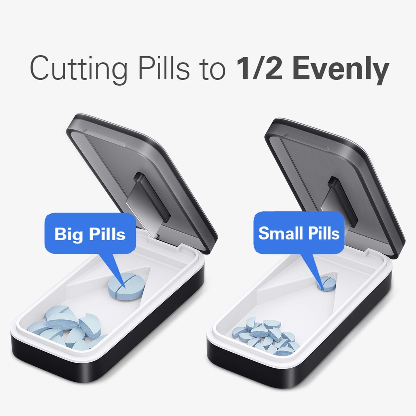 BUG HULL Premium Pill Splitter showing food-grade materials and easy cleaning process.