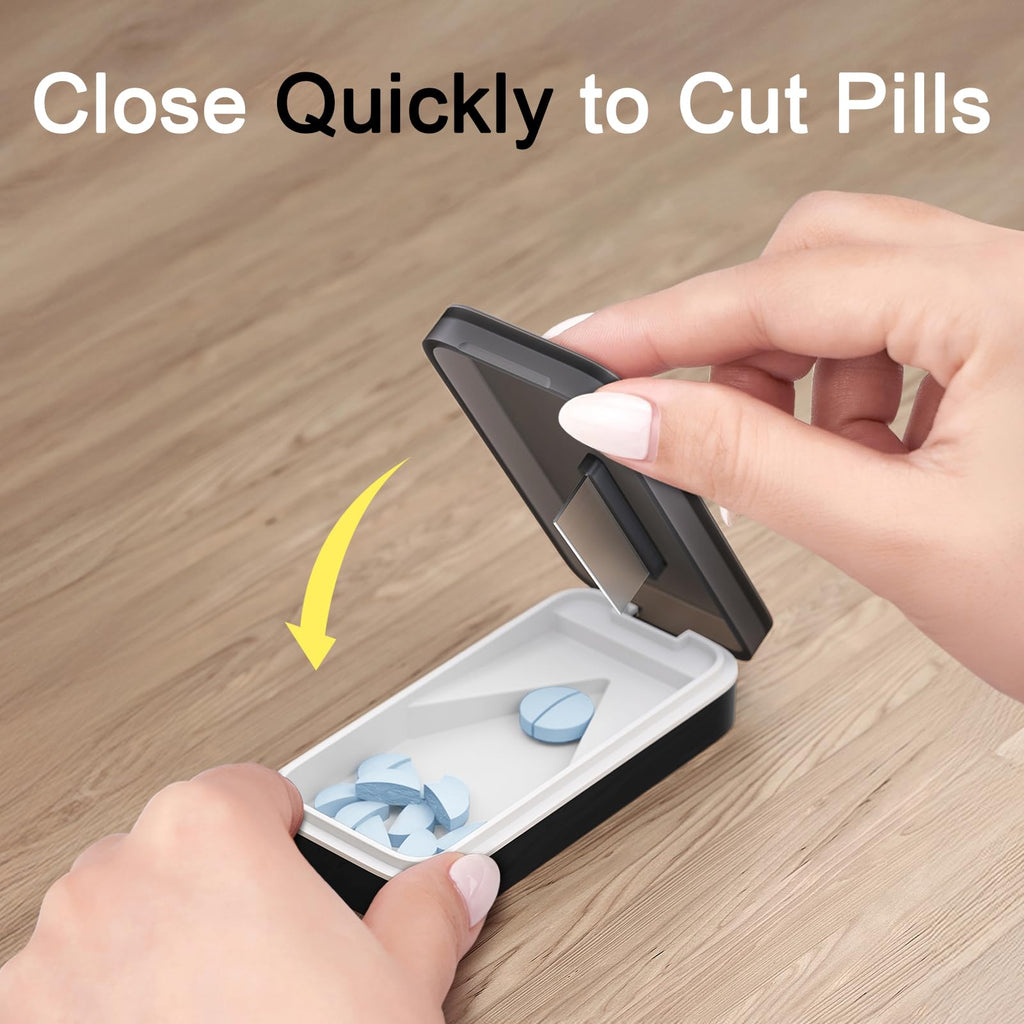 BUG HULL Portable Pill Splitter in a travel setup showing lightweight dimensions.