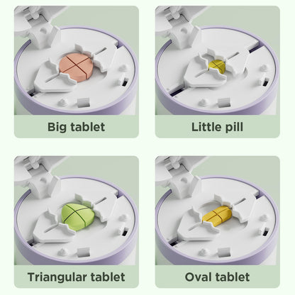 Close-up of the quarter division alignment guide on the premium plastic pill slicer.